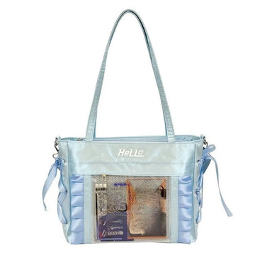 Qfdian All Match Transparent Bandage Bow Shoulder Handbags Casual Vintage Y2k Aesthetic Ita Bags Streetwear Women Grunge Underarm Bag